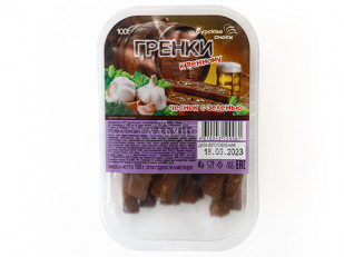 Ресторанные гренки с холодцом и хреном: Сурские гренки Чеснок с зеленью (100 гр)