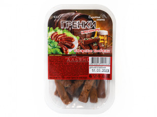 Ведро Ржаные гренки со вкусом сала с горчицей: Сурские гренки Баварские колбаски (100 гр)